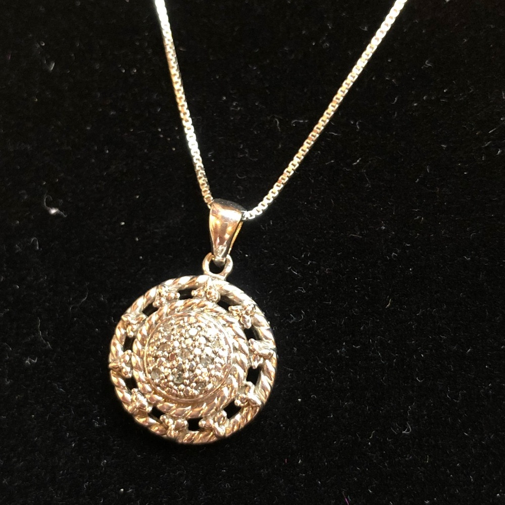 Sterling Silver and Genuine Diamond Sun ☀️ Pendant Necklace